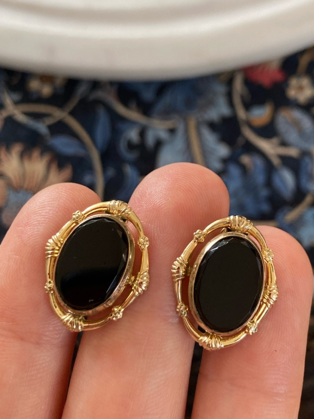 Antique French Jet Glass 12K Gold-Filled Faceted Ornate Screwback Earrings